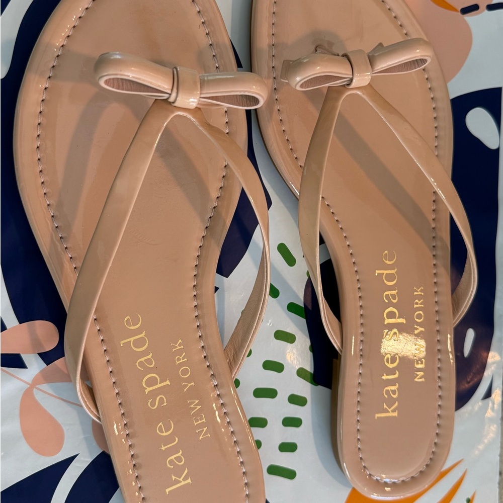 kate spade Patent Nude Bow Thong Sandals